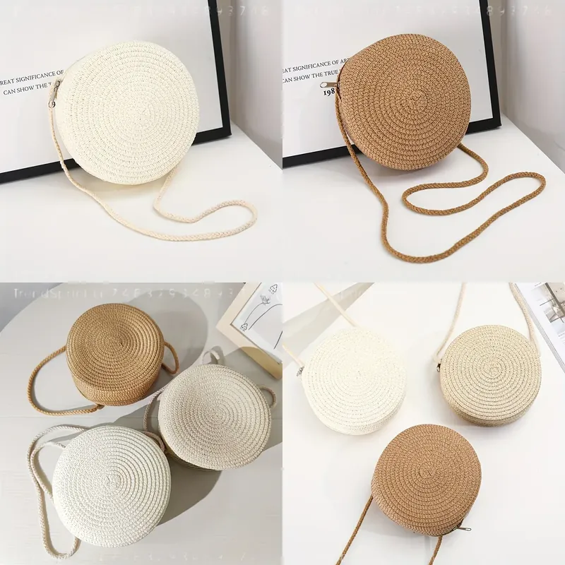 Women Bags Handmade - Sac bandoulière rond en rotin tressé