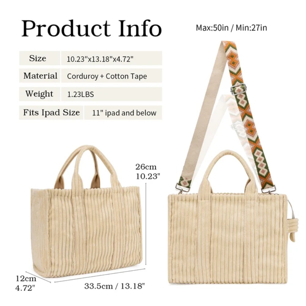 Sac fourre-tout en velours côt - Women'S Work Bags Tote avis et prix